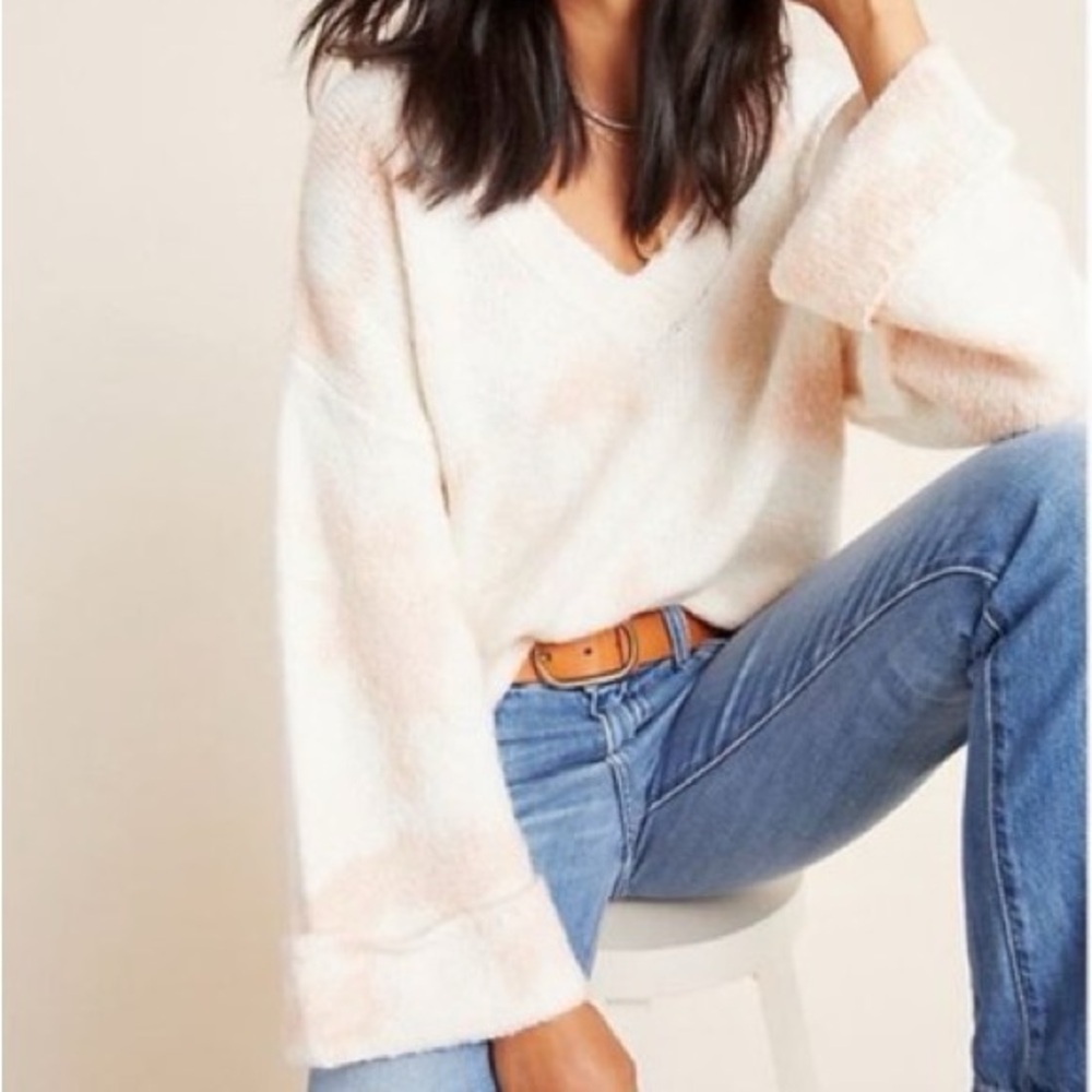 By Anthropologie Maggie Bell Sleeve Oversized V-neck Pullover Sweater. G68